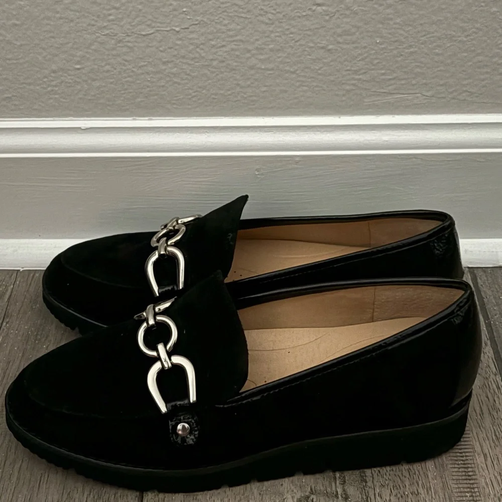 Alex Marie Black Loafers with Silver Chain Detail - Picture 5 of 5